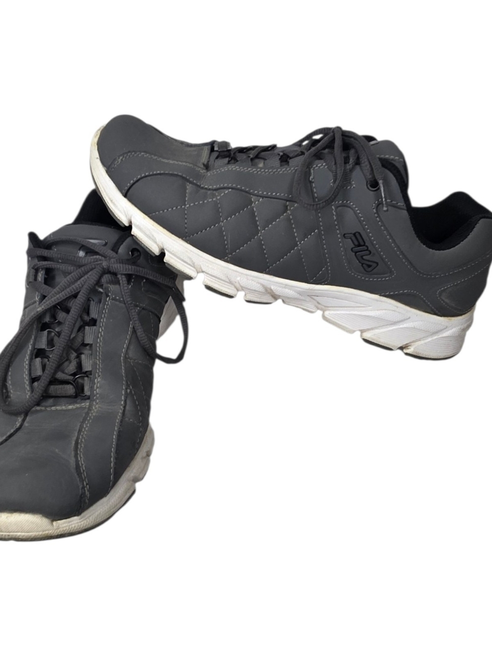 Fila Men's Black Quilted Lace-Up Sneakers with White Sole